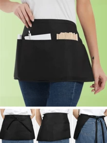 1/2 Pcs Unisex Chef Hat & Kitchen Apron Set, Machine Washable Catering Uniform With 3 Pockets, Reusable Work Clothes For Servers In Kitchen, Hotel, Restaurant, Coffee Shop & Flower Shop - Multicolor - View 9