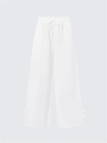 1pc Women's Lightweight 3/4 Harem Pants With Elastic Waistband - White, Black, Loose Fit, Drawstring, Breathable Polyester, Casual Spring/Summer - White - View 2