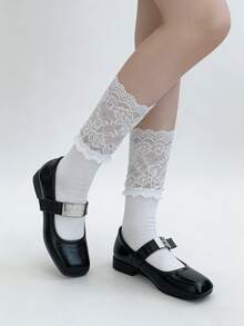1/2 đôi tất ren mỏng nhẹ, ngọt ngào, dài đến bắp chân, kiểu dáng mới mùa xuân. - Nhiều màu - Xem 4