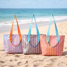 Bolso Tote a Rayas de Gran Capacidad Personalizado para Niña, Bolso de Hombro Casual de Moda con Cremallera y Bolsillo Interior, Bolso de Viaje y Playa, Bolso de Uso Diario - Multicolor - Ver 9