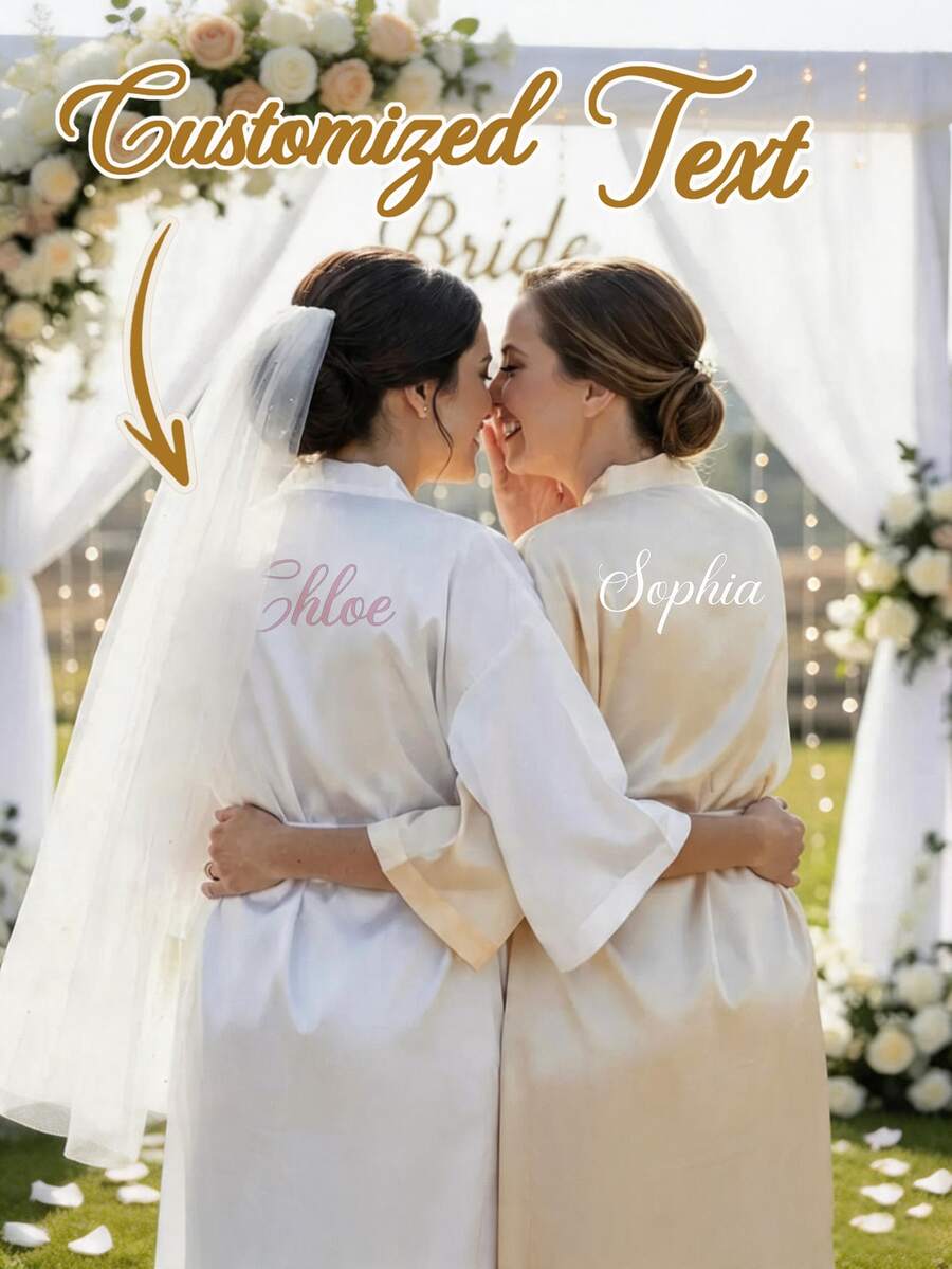 Custom Satin Bridal Robe, Half Sleeve Design, Custom Bridesmaid & Bridal Robe, Personalized Satin Robe, Custom Bridal Robe, Bridesmaid Getting Ready Robe - Multicolor - View 1