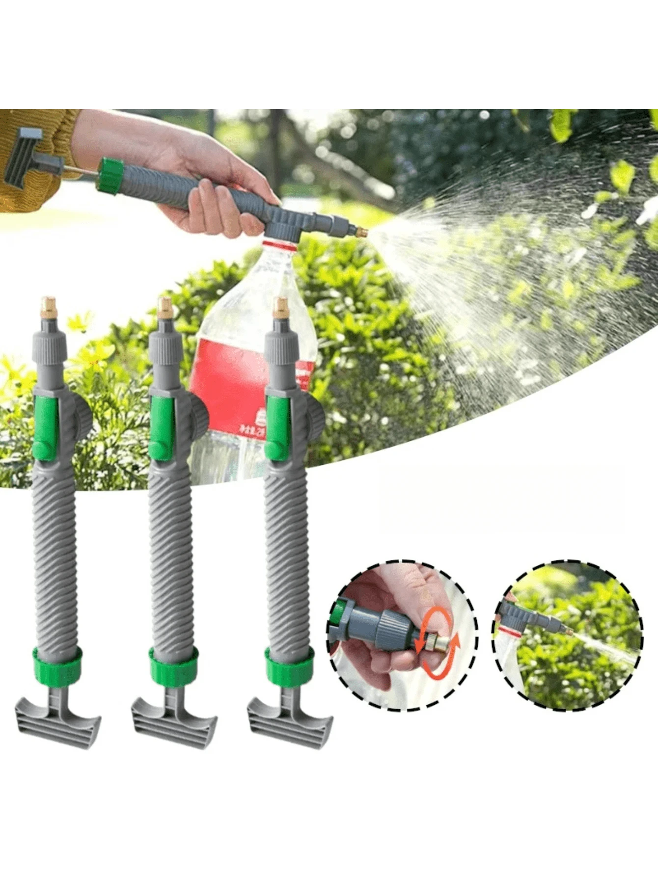 3个可调节喷嘴头，适用于饮料瓶 - 园艺和农业浇水工具/喷雾器：压力喷雾器、喷雾瓶、农药喷雾器、浇水设备 - 多功能喷雾小工具 - 多款式 - 查看 1