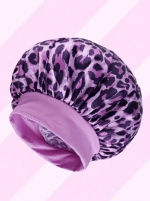 1 件装女士豹纹粉紫玫瑰红弹力基础款宽檐水母图案浴帽，男女通用美发沙龙帽 - 豹紋浴帽睡帽兩用 - 查看 6