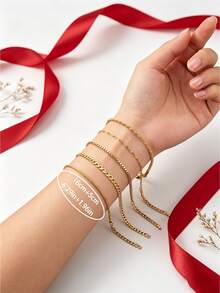 5pcs - Women's Lightweight Luxury Gold Stainless Steel Bracelet, Fade-Resistant Versatile Fine Chain, Unconventional Design For Layering, High-End Accessory Gift - Gold - View 3