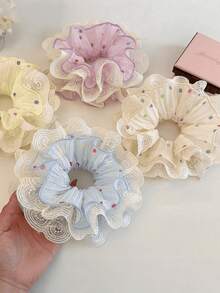 Women's Early Lace Ruffle Colorful Polka Dot Hair Scrunchies, Sweet Elastic Hair Ties, Dopamine Girl Style, Suitable For Ponytail Accessories - Multicolor - View 2