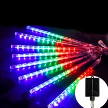 Nouvelles guirlandes lumineuses solaires à 8 tubes 288/192 LED, effet pluie de météores, disponibles en blanc chaud/blanc/bleu/multicolore, convient pour Halloween, Thanksgiving, jardin, patio, décoration extérieure - 30 cm - Voir 7