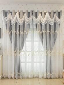 1 bộ rèm cửa cao cấp hai lớp thêu hoa 3D nổi bật, chất liệu vải voan mỏng, may sẵn, thích hợp cho phòng khách và phòng ngủ. - Màu xám đen - Xem 8