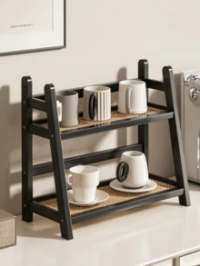 1pc Multifunctional Bamboo Desktop Storage Rack, Water Cup & Tea Set Organizer, Cosmetic Display & Storage Rack, Perfume Storage Rack, Suitable For Living Room, Bedroom, Home Decor, Wedding & Festival Supplies Storage Display Rack, Holiday Gift, Kitchen Storage Rack, Essential Storage, Organizer Storage, Kitchen & Bathroom Storage, Bathroom Accessories - Black - View 2