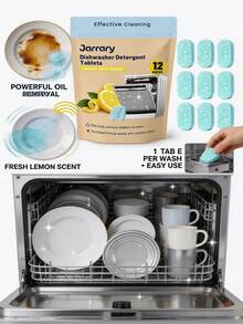 Jarrary 1 Pack/12 Pieces Lemon Scented Oxidized Easy-Dissolve Dishwasher Detergent Tablets, Removes Stubborn Grease And Food Residue, Suitable For Standard Built-In And Portable Dishwashers, Cookware, Glassware, Pots And Pans, Home, Apartment, Hotel, Commercial Use - Solid State - View 13