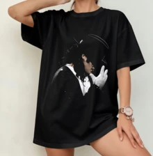 Michael Jackso Vintage Retro Commemorative Portrait Crew Neck T-Shirt | Unisex Nostalgia Pop Legend Fan Merch Black - Black - View 1