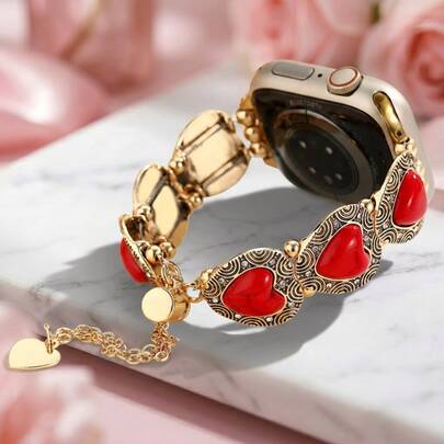 1 dây đeo đồng hồ hình trái tim màu ngọc lam họa tiết mây, kích thước 38-49mm, tương thích với Apple Watch Ultra 3/2/1 SE Series 1-11, mặt dây hình trái tim màu ngọc lam đỏ đính kèm để trang trí đồng hồ thông minh của bạn, quà tặng Ngày của Mẹ, chỉ bao gồm dây đeo, không kèm đồng hồ.