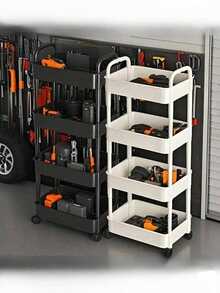 Carrito de plástico con ruedas giratorias de 4/3 niveles, organizador de almacenamiento multiusos con ruedas para oficina, sala de estar, cocina, baño, para guardar aperitivos y juguetes, unidad de estantería móvil - Multicolor - Ver 3