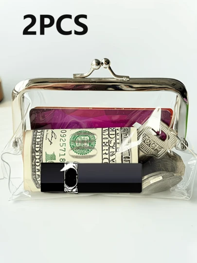 2 piezas Estuche transparente de PVC a prueba de agua para tarjetas de mujer, Portador de tarjetas de visita, Bolsa de tarjeta de crédito para hombres, Billetera mini de identificación, Monedero de botón de cierre transparente, Delgado y ligero, Fácil de llevar