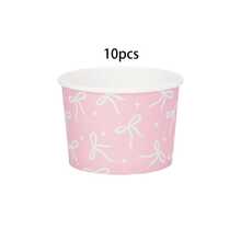 10 piezas/20 piezas/40 piezas Tazones de papel para helado con patrón de moño y estrella en rosa y blanco, diámetro superior de 3,5", diámetro inferior de 2,95", altura de 2,4", adecuado para helado, sundae, yogur, palomitas de maíz, fiesta de cumpleaños, boda y festividades para hombres y mujeres - lazo rosa y blanco - Ver 7