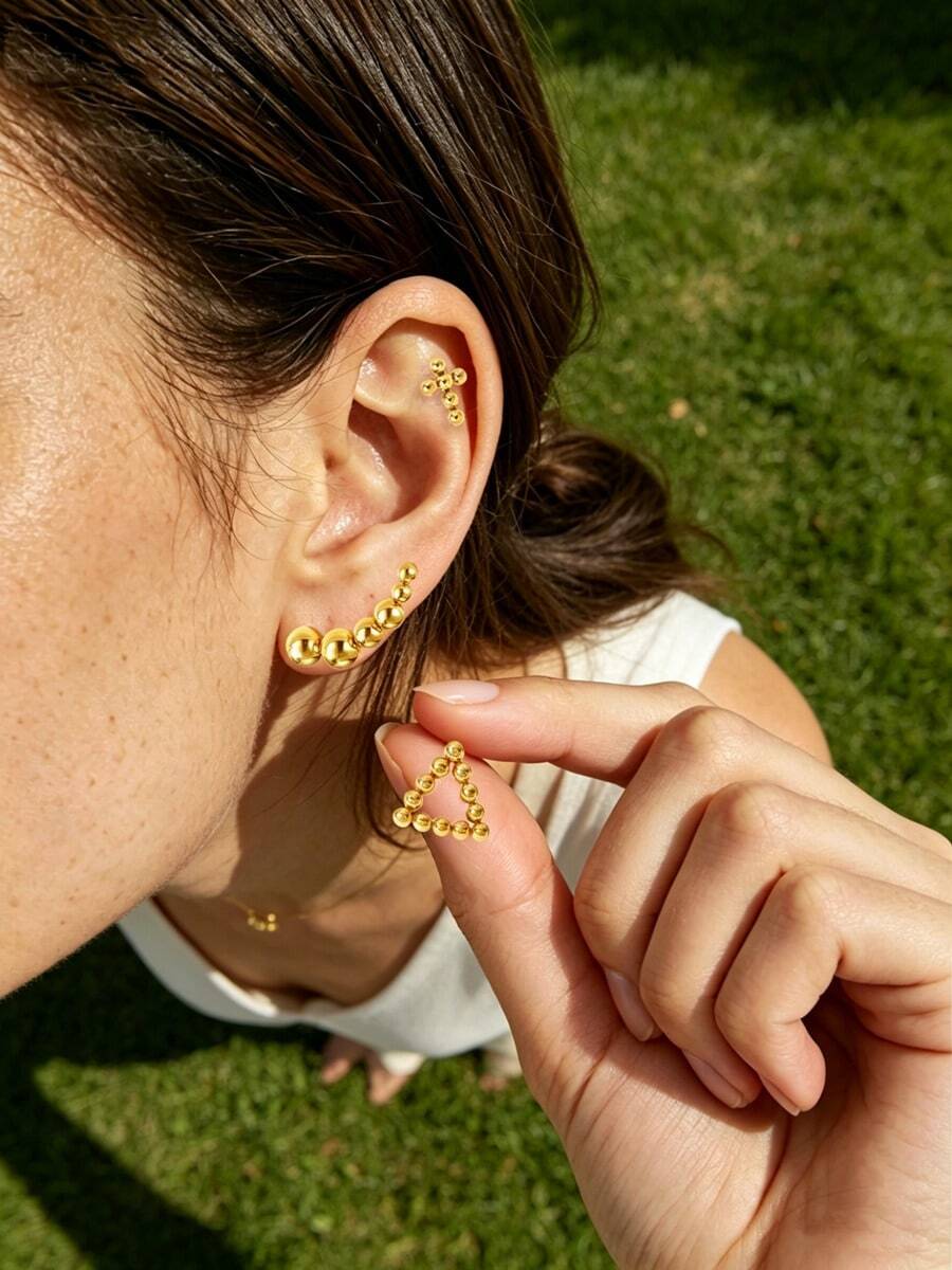 VceTd 8 pares de pendientes de cuentas de moda clásica - Diseños de cuentas redondas, triángulo geométrico, cuadrado, círculo, corazón, cruz, de acero inoxidable, uso versátil diario o regalo para mujeres - Amarillo Oro - Ver 1