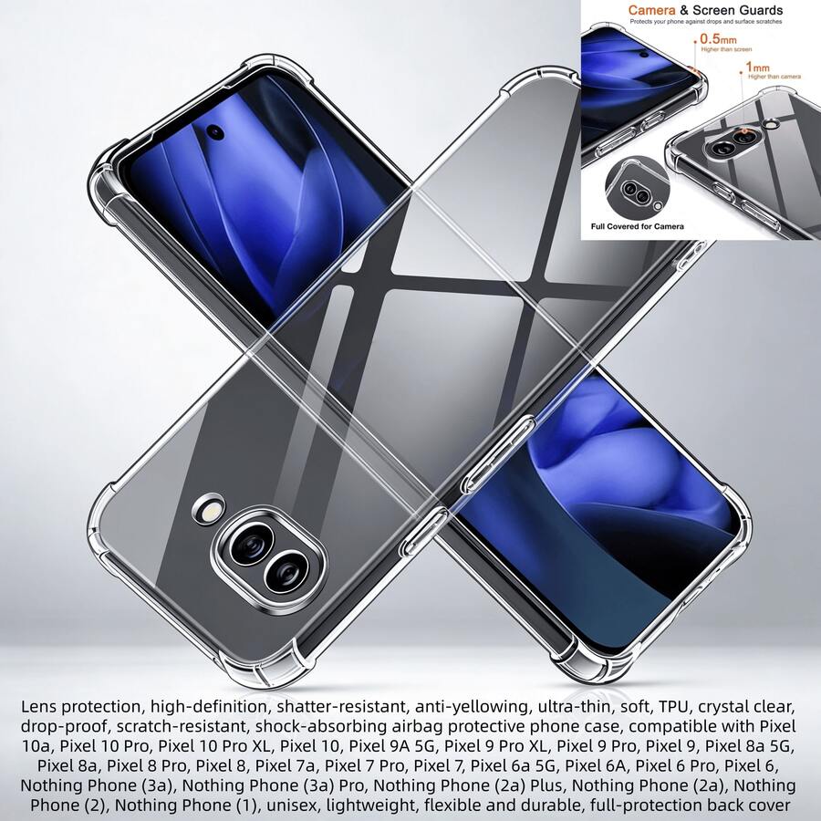这款透明防摔手机壳兼容 Pixel 10a、Pixel 10 Pro、Pixel 10 Pro XL、Pixel 10、Pixel 9A 5G、Pixel 9 Pro XL、Pixel 9 Pro、Pixel 9、Pixel 8a 5G、Pixel 8a、Pixel 8 Pro、Pixel 8、Pixel 7a、Pixel 7 Pro、Pixel 7、Pixel 6a 5G、Pixel 6A、Pixel 6 Pro、Pixel 6、Nothing Phone (3a) 等多款机型。功能包括镜头保护、防指纹、高清显示、防摔和防刮擦。有效保护手机后盖和边框免受日常磕碰。采用轻盈柔韧的 TPU 材料制成。 - 無色 - 查看 1