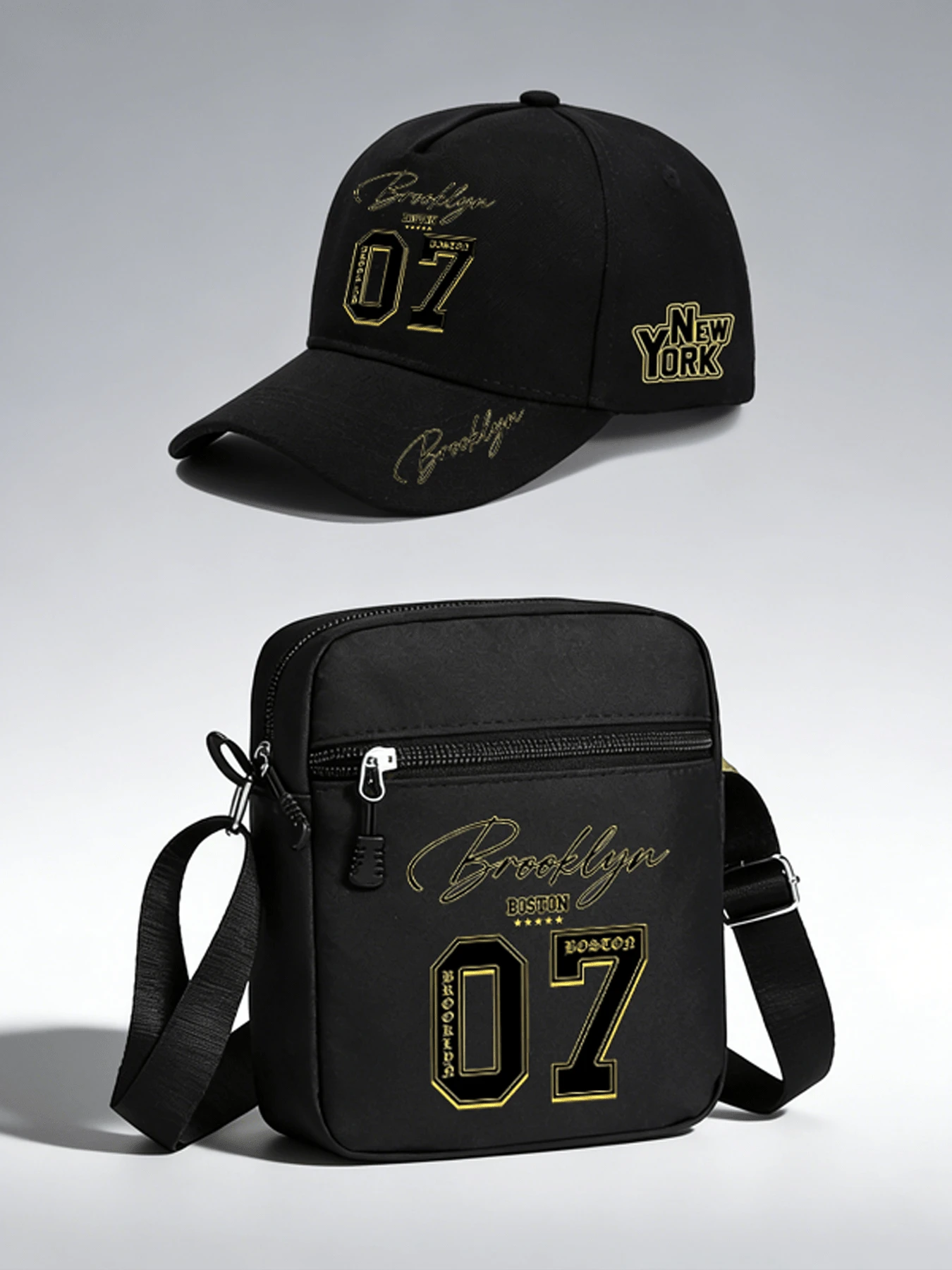 1pc/2pcs "Brooklyn" 07 Numeric Design Print Y2K Streetwear Baseball Cap & Adjustable Crossbody Bag Set, Unisex Outdoor Sports Hat And Shoulder Bag, Gift For Yourself And Friends - Multicolor - View 1