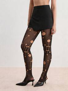 Y2K Style Designer Transparent Mesh Stockings - Fashionable Sheer Pantyhose Suitable For Parties And Street Wear - Black - View 3