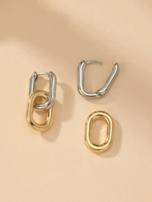 1 Pair U-Shaped Minimalist Personalized Dual-Tone Design Fashion Hoop Earrings Ear Clips, Gift For Party And Gathering - Light Grey - View 2