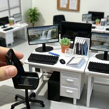 這套迷你辦公桌組非常適合娃娃屋辦公場景；包含辦公桌、電腦、鍵盤和滑鼠模型，可用作桌面裝飾或送給迷你模型愛好者的禮物。 - 均碼 - 查看 4