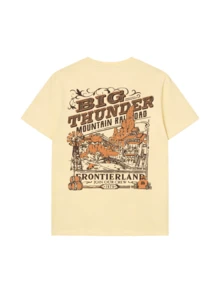 Camiseta holgada de mujer con estampado en la espalda de ferrocarril de montaña occidental, top vintage de manga corta y cuello redondo, estilo denim retro americano cómodo y holgado, adecuado para uso diario, vacaciones, estilo callejero, regreso a la escuela, festival, salida de fin de semana, viaje al campo, uso casual - Amarillo - Ver 4