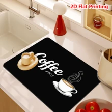 1/10pcs Coffee Cup Print Kitchen Absorbent Mat, Super Absorbent Quick-Dry Diatomaceous Earth Non-Slip Dish Drying Mat, Suitable For Kitchen Countertop Coffee Machine Decoration - Black - View 13