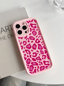 1pc Pink & Burgundy Leopard Print Minimalist Full Coverage TPU Shockproof Phone Case, Compatible With Apple 17, 16, 15, 14, 13, 12, 11 Pro Max, Air, And Series - Multicolor - View 4