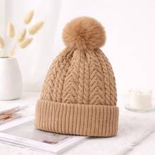 Women's Lined Winter Warm Beanie With Plush Pom-Pom, Adult Model JZ048 - Lạc đà - Xem 1