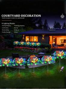 LED Solar Fireworks Garden Lights, Waterproof Lawn Lights, 8 Lighting Modes, Solar Decorative Lights, Built-In Rechargeable Nickel-Hydrogen Batteries, Non-Detachable Photovoltaic Panels. Suitable For Outdoor Gardens, Lawns, Patios, Paths And Villa Decorations, Outdoor Garden Lighting, Suitable For Paths, Gardens And Terraces. - 煙火 - 查看 2