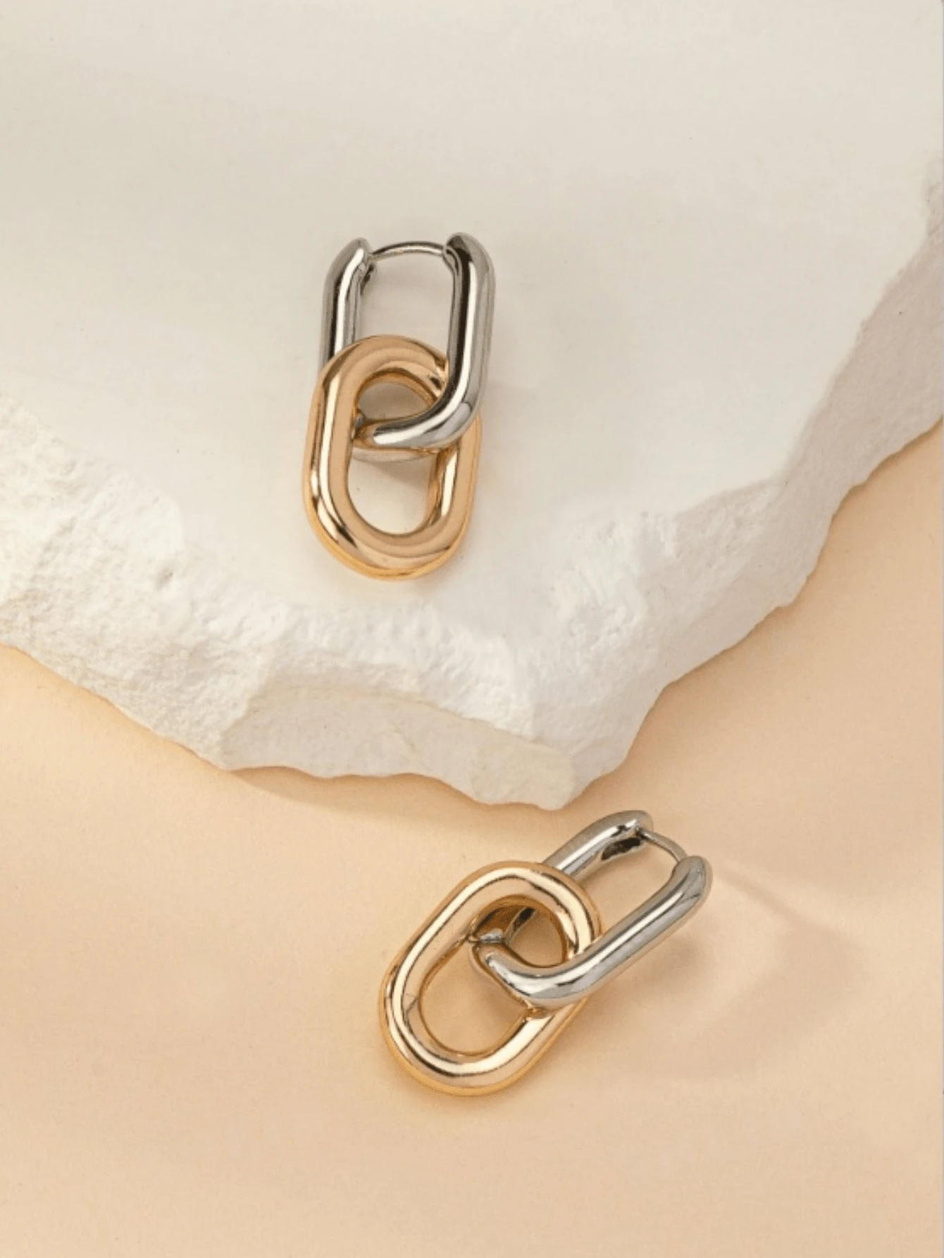 1 Pair U-Shaped Minimalist Personalized Dual-Tone Design Fashion Hoop Earrings Ear Clips, Gift For Party And Gathering - Light Grey - View 1