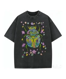 CottonWashable T-Shirt-Colorful Beetle Party Printed T-Shirt,Perfect For Everyday Wear,Gifts For Father'S Day-Summer Tops-New Summer Outfits For Women - 黑色 - 查看 6