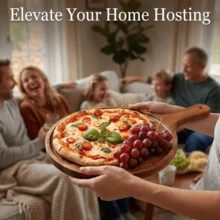 Creative Rustic Style High-Quality Rosewood Pizza Board - Serving Platter, Plate, Multifunctional Natural Solid Wood Tray! Handmade Texture, Suitable For Restaurant Serving, Kitchen Prep, Camping, Parties And Outdoor Scenes. Reusable And Easy To Clean, One Board For Multiple Uses, Can Hold Pizza, Desserts, Snacks, Cooked Food, And Storage. Kitchen Supplies, Living Room/Bedroom Decor - Brown - View 2