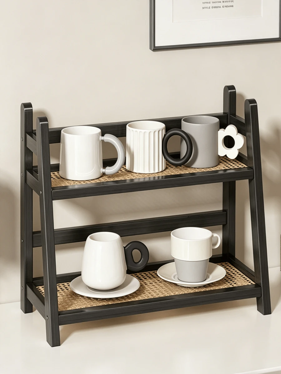 1pc Multifunctional Bamboo Desktop Storage Rack, Water Cup & Tea Set Organizer, Cosmetic Display & Storage Rack, Perfume Storage Rack, Suitable For Living Room, Bedroom, Home Decor, Wedding & Festival Supplies Storage Display Rack, Holiday Gift, Kitchen Storage Rack, Essential Storage, Organizer Storage, Kitchen & Bathroom Storage, Bathroom Accessories - Black - View 1