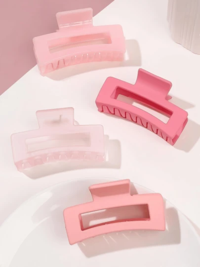 4pcs Pink Square Hair Clips, 8.5cm Medium Size, Matte Versatile Hair Accessories, Women Daily Commute Hair Claws, Bun Fixing Headwear