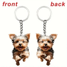 1pc Cute 2D Acrylic Jumping Dog Keychain, Suitable For Bags And Backpacks, Perfect Gift For Women And Girls, Customizable, Suitable For Thanksgiving, Christmas And Halloween, Also Can Be Used As Car Accessories, Bag Charms, Backpack Pendants, Ideal For School, Goth, Y2K Styles, Comes With ID Card Holder, Ideal For Car Accessories And Bag Charms Gifts For Mother, Father, Graduation, And Teacher - Multicolor - View 3