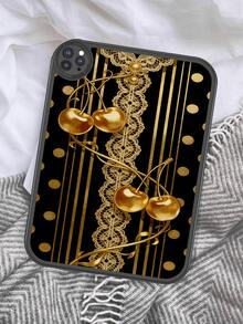 1件金色蕾丝樱桃复古元素防震平板电脑保护套，内置360度加厚防摔保护套，兼容iPad 10代10.9英寸，便携式皮革10.2英寸平板电脑保护壳 - 彩色 - 查看 3