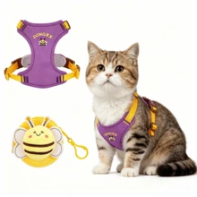 DINGKE H-Shape Pet Harness Cat Harness Anti-Escape Lightweight Breathable Comfort Adjustable For Small Medium Cats With Cute Cartoon Plush Charm Pet Bag. Stylish Plush Decoration, The Multi-Functional Pet Bag Can Hold Waste Bags/Snacks/Decorations, And Also Fit A Pet ID Tag/GPS Tracker/Contact Info Slip To Prevent Getting Lost. - Multicolor - View 3