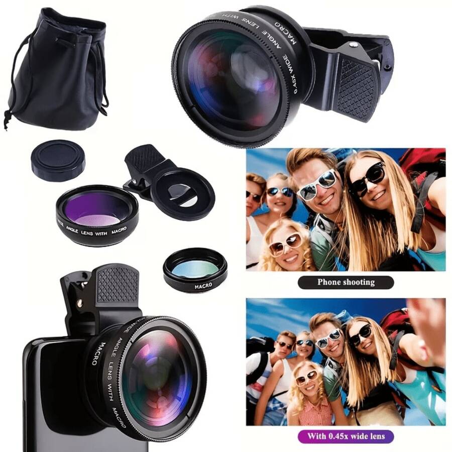 0.45X Super Wide Angle Macro Lens Kit, Optical Zoom Function, Suitable For Smartphones, HD Wide Angle Lenses And Portable DSLR Cameras, Universal Compatibility - A - 查看 1