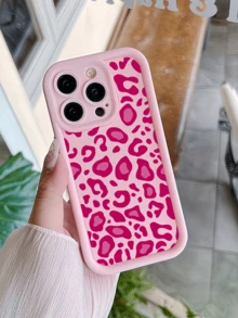 1pc Pink & Burgundy Leopard Print Minimalist Full Coverage TPU Shockproof Phone Case, Compatible With Apple 17, 16, 15, 14, 13, 12, 11 Pro Max, Air, And Series - Multicolor - View 3