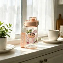 Vaso de plástico de la serie Crayon Shin-Chan de MINISO, taza de agua con dibujos animados lindos con pajita, taza transparente, botella de agua deportiva y de viaje de 500ml/16.91oz - Multicolor - Ver 9