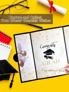 1张黑色金色毕业季留言簿贺卡，适用于毕业季、毕业派对、毕业典礼、返校派对等场合的留言簿贺卡 - 款式1 - 查看 2