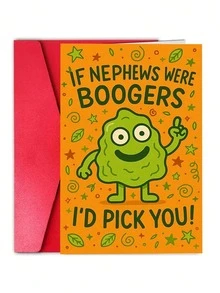 1pc Funny Nephew Greeting Card, Conveys Love And Humor, Suitable For Birthday Or Special Occasions, From Aunt/Uncle To Nephew, Includes Cute Cartoon Snot Character - View 1