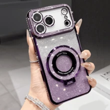 Ốp lưng điện thoại sang trọng lấp lánh đính đá, có vòng giữ máy ảnh, hiệu ứng chuyển màu, tương thích với iPhone 17 Pro Max Air 16 15 14 13 12 11 Pro Max X XS MAX 6S 7 8 PLUS SE2 3 dành cho nữ, màu cam, bạc và hồng. - Màu tím - Xem 4