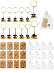 12pcs/Set Graduation Souvenir Keychain Gift Set, Graduation Cap & Book Pendant With Gift Bag And Card, Graduation Party Favors - Black - View 4