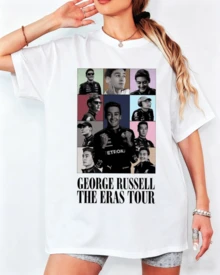 George Russell F1 T-Shirt, Photo Collage Print, Unisex F1 Fan Streetwear Top - White - View 10