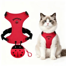 DINGKE H-Shape Pet Harness Cat Harness Anti-Escape Lightweight Breathable Comfort Adjustable For Small Medium Cats With Cute Cartoon Plush Charm Pet Bag. Stylish Plush Decoration, The Multi-Functional Pet Bag Can Hold Waste Bags/Snacks/Decorations, And Also Fit A Pet ID Tag/GPS Tracker/Contact Info Slip To Prevent Getting Lost. - Multicolor - View 2