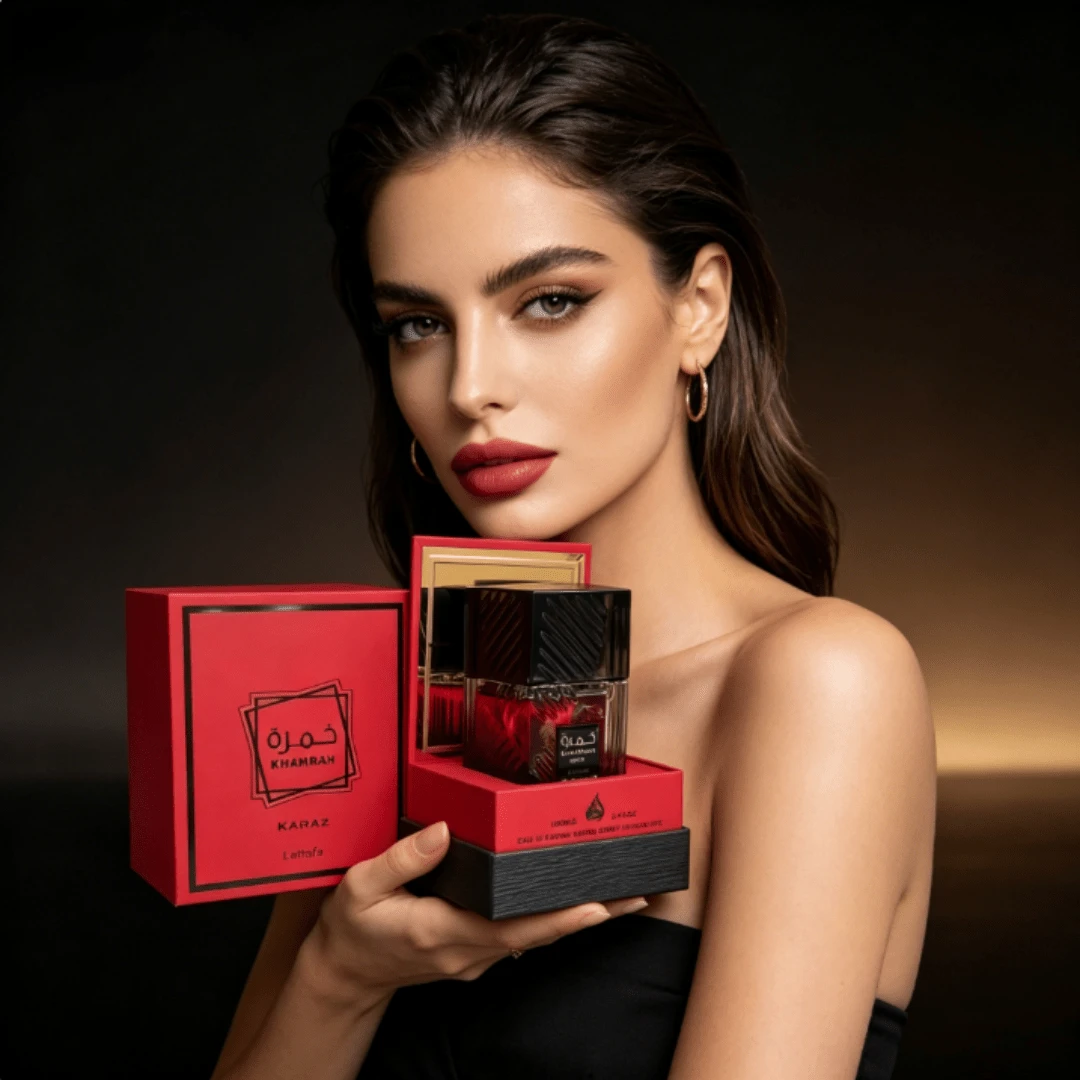 Lattafa Khamrah Fragrance Series Eau De Parfum, 3.4 Oz / 100 Ml | Unisex Long-Lasting Musk Cologne, Seductive Pheromone Spray, Bold & Vibrant Scent, Ideal Gift For Men & Women - Đen và đỏ - Xem 1