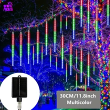 Nouvelles guirlandes lumineuses solaires à 8 tubes 288/192 LED, effet pluie de météores, disponibles en blanc chaud/blanc/bleu/multicolore, convient pour Halloween, Thanksgiving, jardin, patio, décoration extérieure - 30 cm - Voir 4