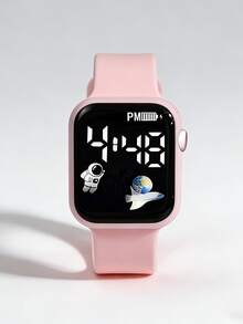 6/1pcs Fashionable Minimalist Elegant Cute Square Digital Display Airplane Pattern Decorative LED Screen Electronic Watch, Matching Butterfly Jewelry Set, Including Necklace, Bracelet, Earrings And Ring. Perfect For Girls To Wear At Gatherings, Parties, Holidays And Other Occasions. Also The Best Gift Choice For Mothers And Friends On Mother's Day, Back To School Season, Easter And Other Occasions (Box Not Included) - Multicolor - View 4