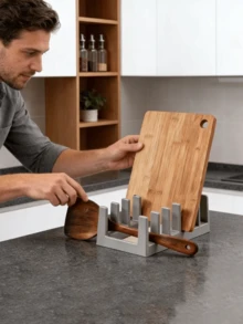 1 pieza Estante de almacenamiento multifuncional: Soporte para tapas, Estante para utensilios, Soporte para cucharones, Organizador de tablas de cortar, Estantería para libros. Conveniente para almacenar y escurrir tapas, cucharones, adecuado para cocina moderna, estudio y escenarios de organización de la cocina. - Multicolor - Ver 5